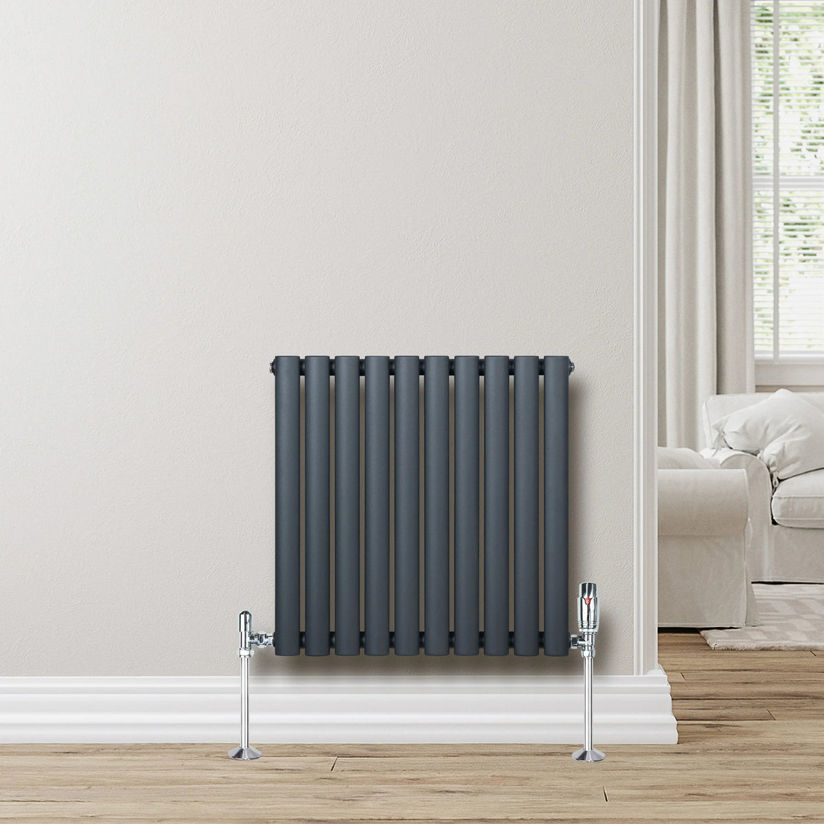Oval Single Column Radiator - 600 x 600mm - Anthracite Grey