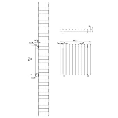 Oval Single Column Radiator - 600 x 600mm - Black