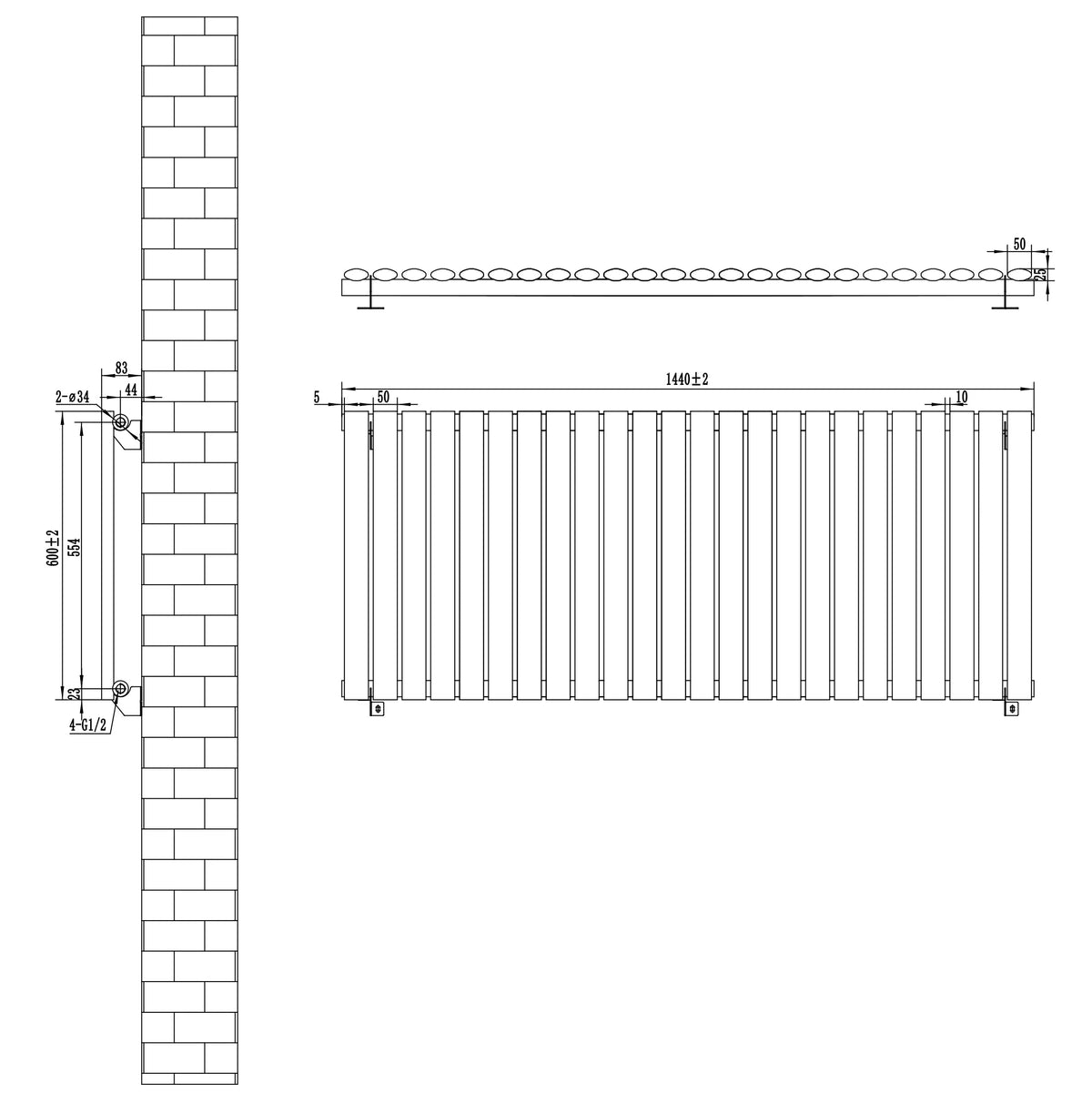Oval Single Column Radiator - 600 x 1440mm - Anthracite Grey