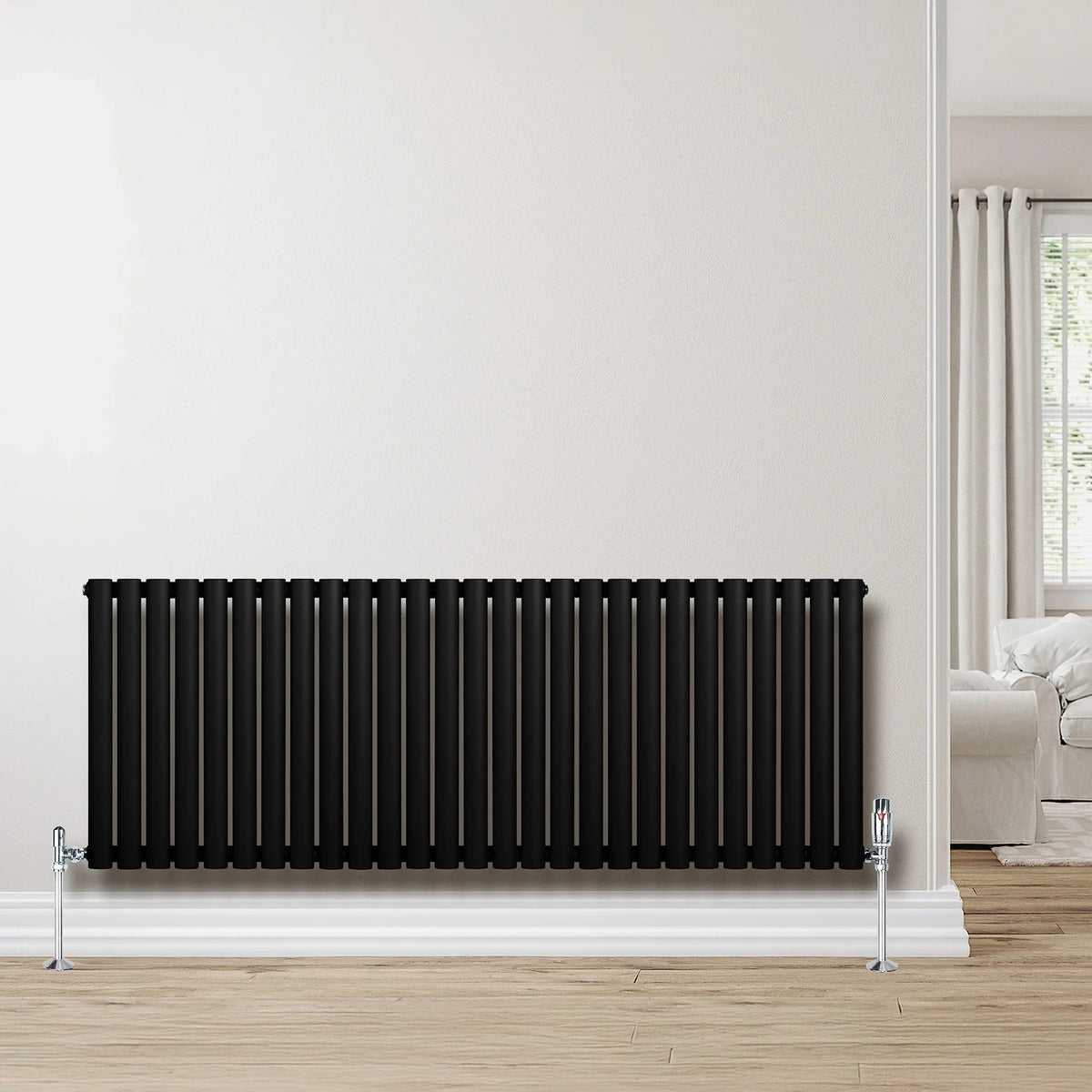 Oval Single Column Radiator - 600 x 1620mm - Black