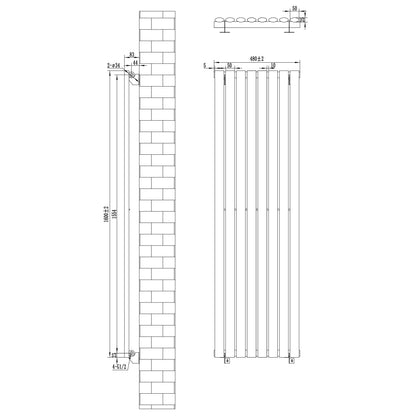 Oval Single Column Radiator - 1600 x 480mm - Black