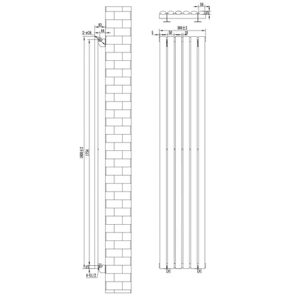 Oval Single Column Radiator - 1800 x 360mm - White