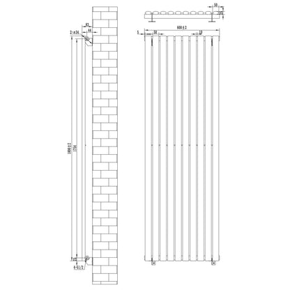 Oval Single Column Radiator - 1800 x 600mm - Black