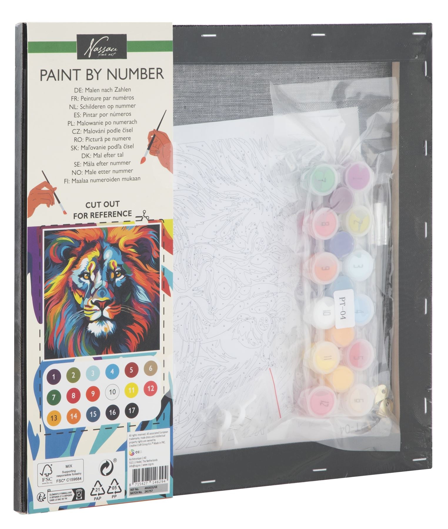 Paint by number black canvas 30x30cm Lion 3 brushes, 18 pcs acrylic paint, banderole, shrink