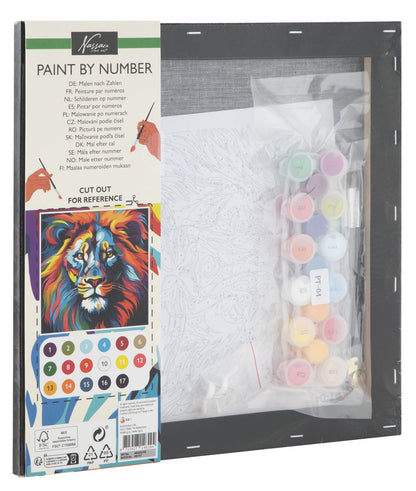 Paint by number black canvas 30x30cm Lion 3 brushes, 18 pcs acrylic paint, banderole, shrink