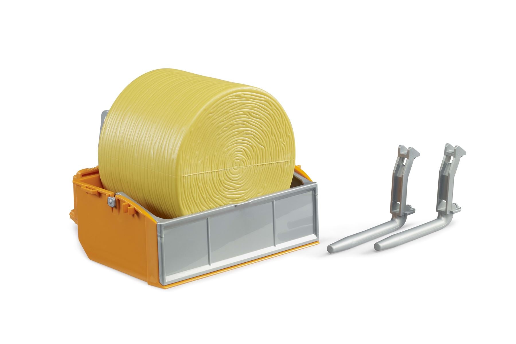 Accessory: Tractor loading box with forks + 1 round bale