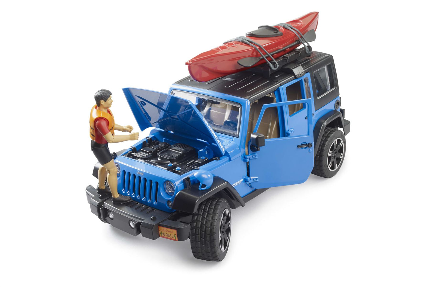 Jeep Wrangler Rubicon Unlimited with kayak and kayaker