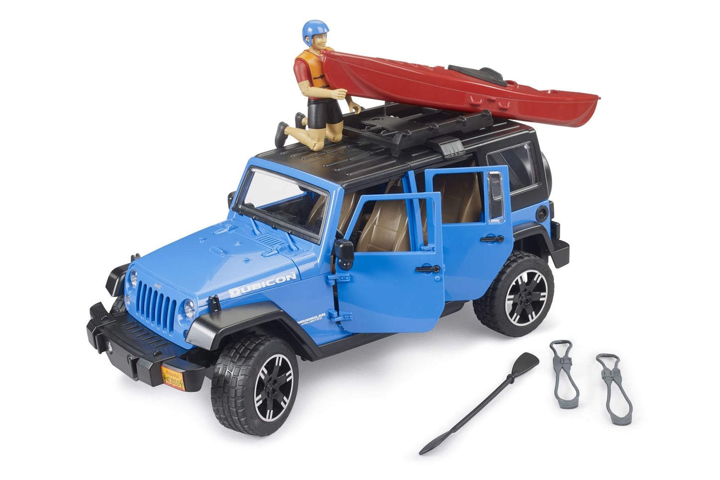 Jeep Wrangler Rubicon Unlimited with kayak and kayaker