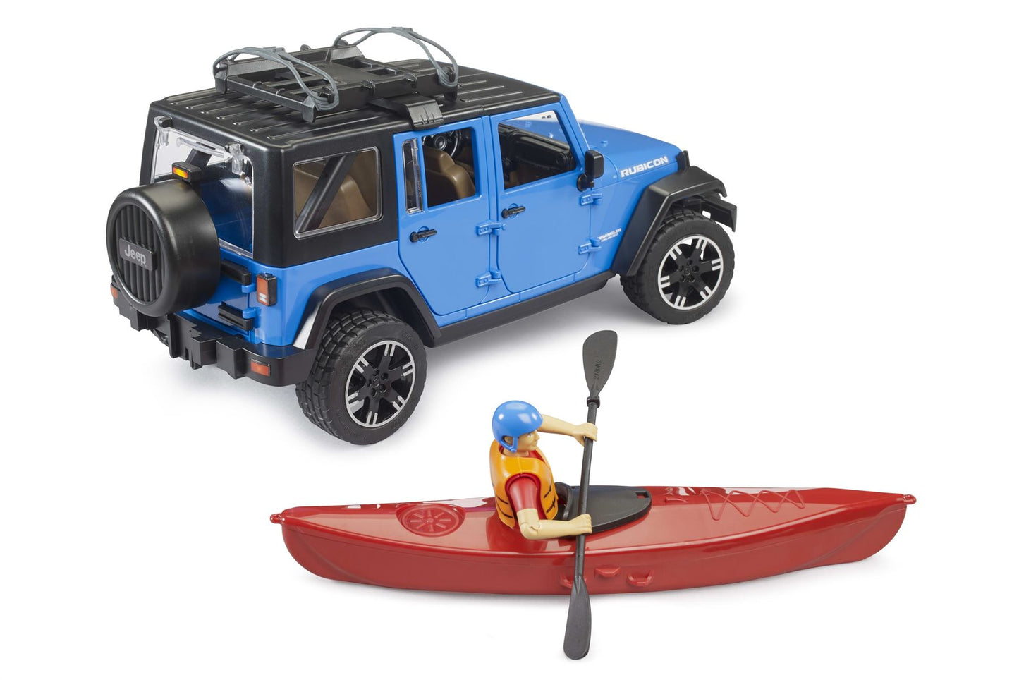 Jeep Wrangler Rubicon Unlimited with kayak and kayaker