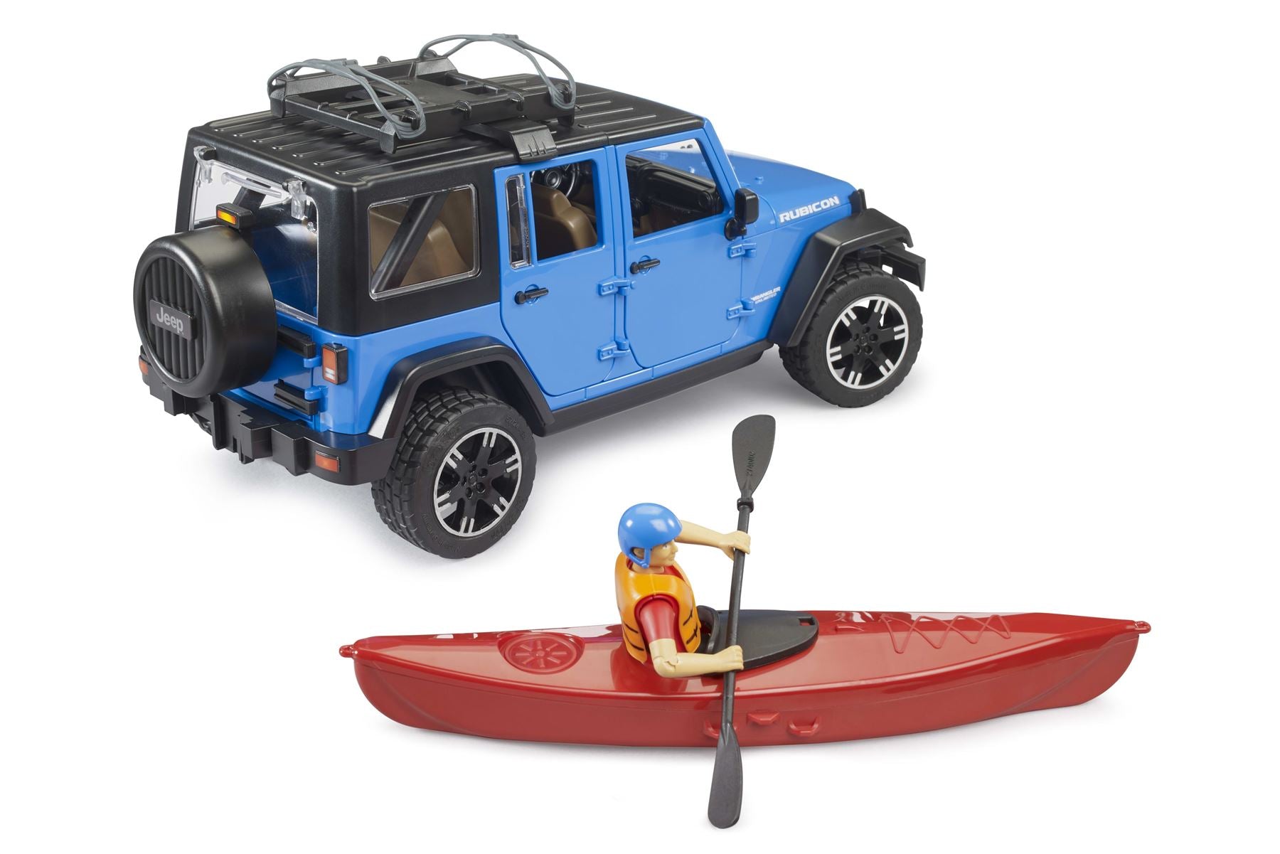 Jeep Wrangler Rubicon Unlimited with kayak and kayaker