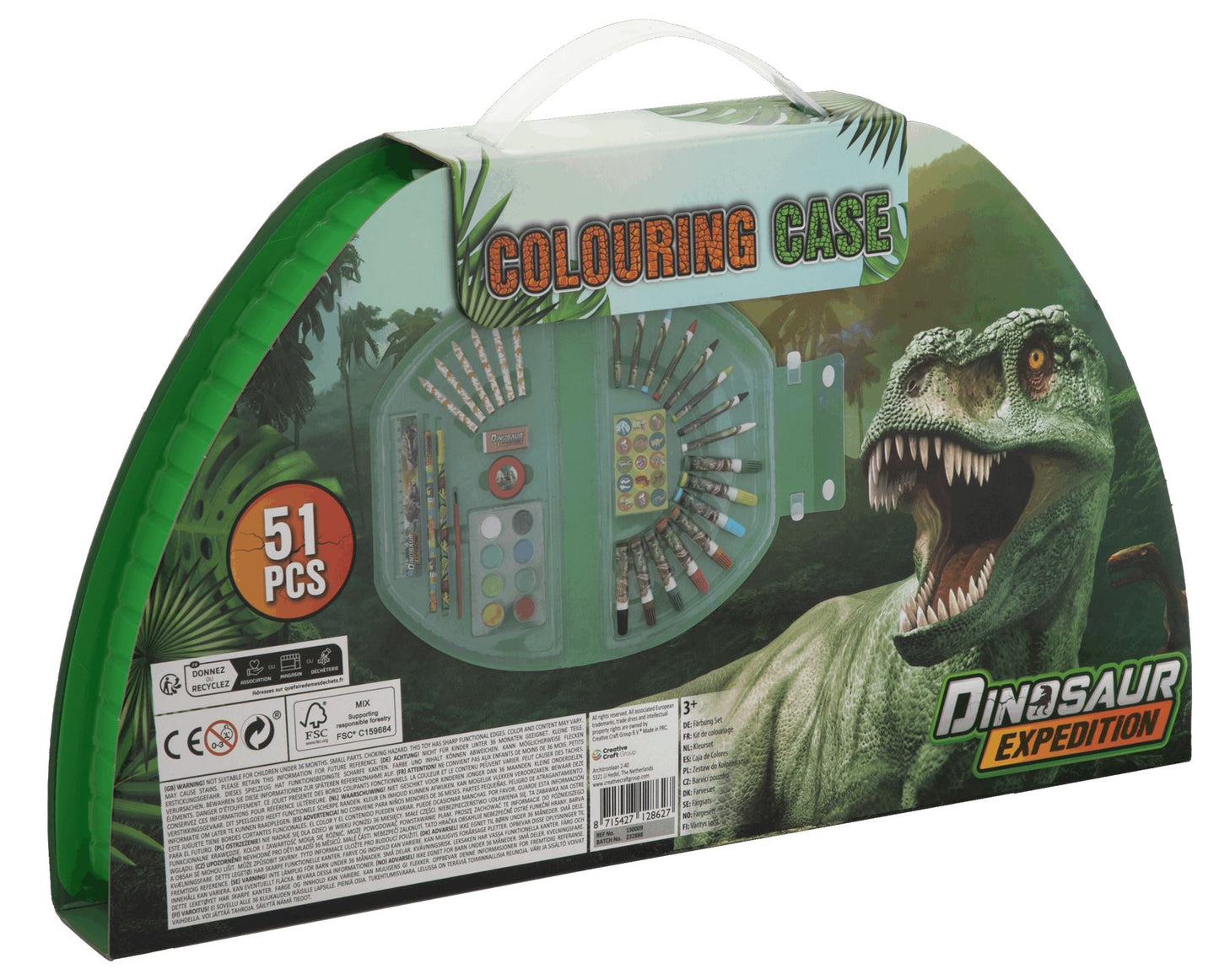 Dino Colouring Case half round - 51 pcs