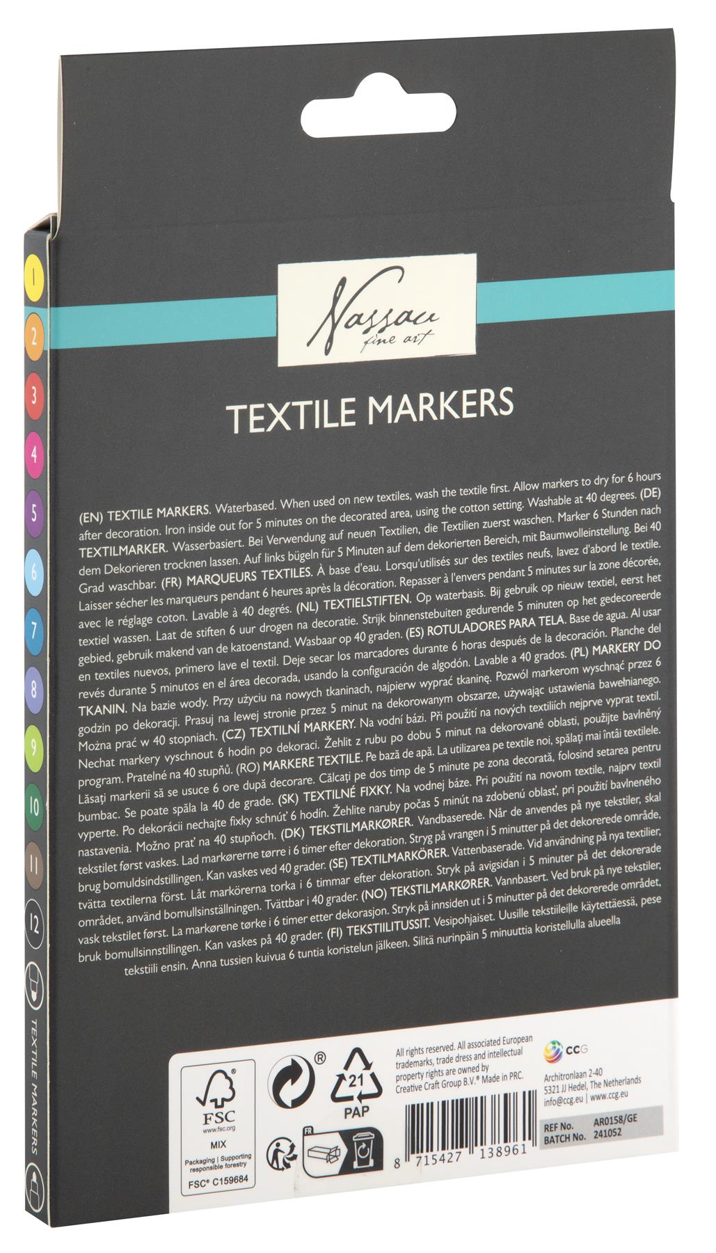 Textile dual markers 12 pcs. asstd in FC windowbox