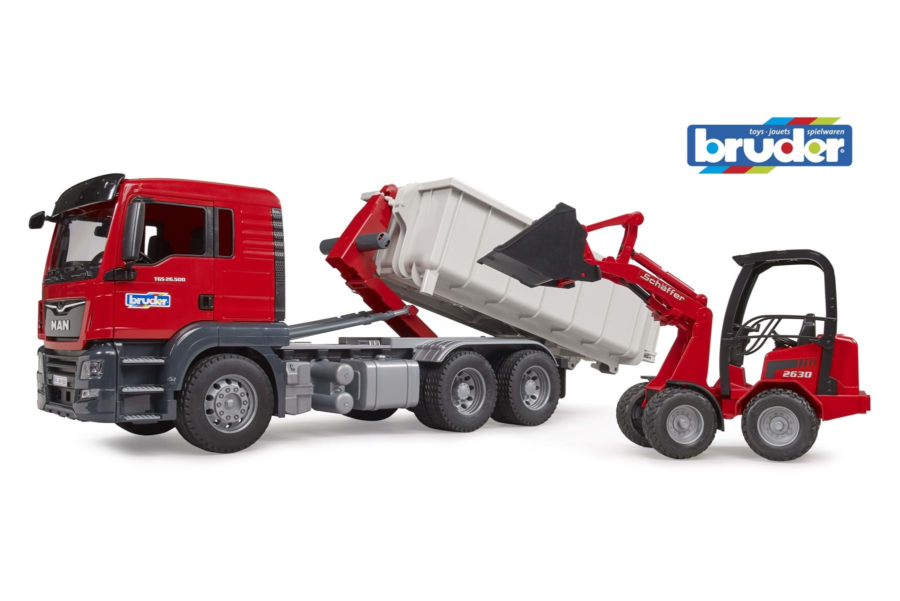 MAN TGS Truck with Roll-Off-Container + Schäffer Compact loa