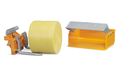 Accessory: Tractor loading box with forks + 1 round bale