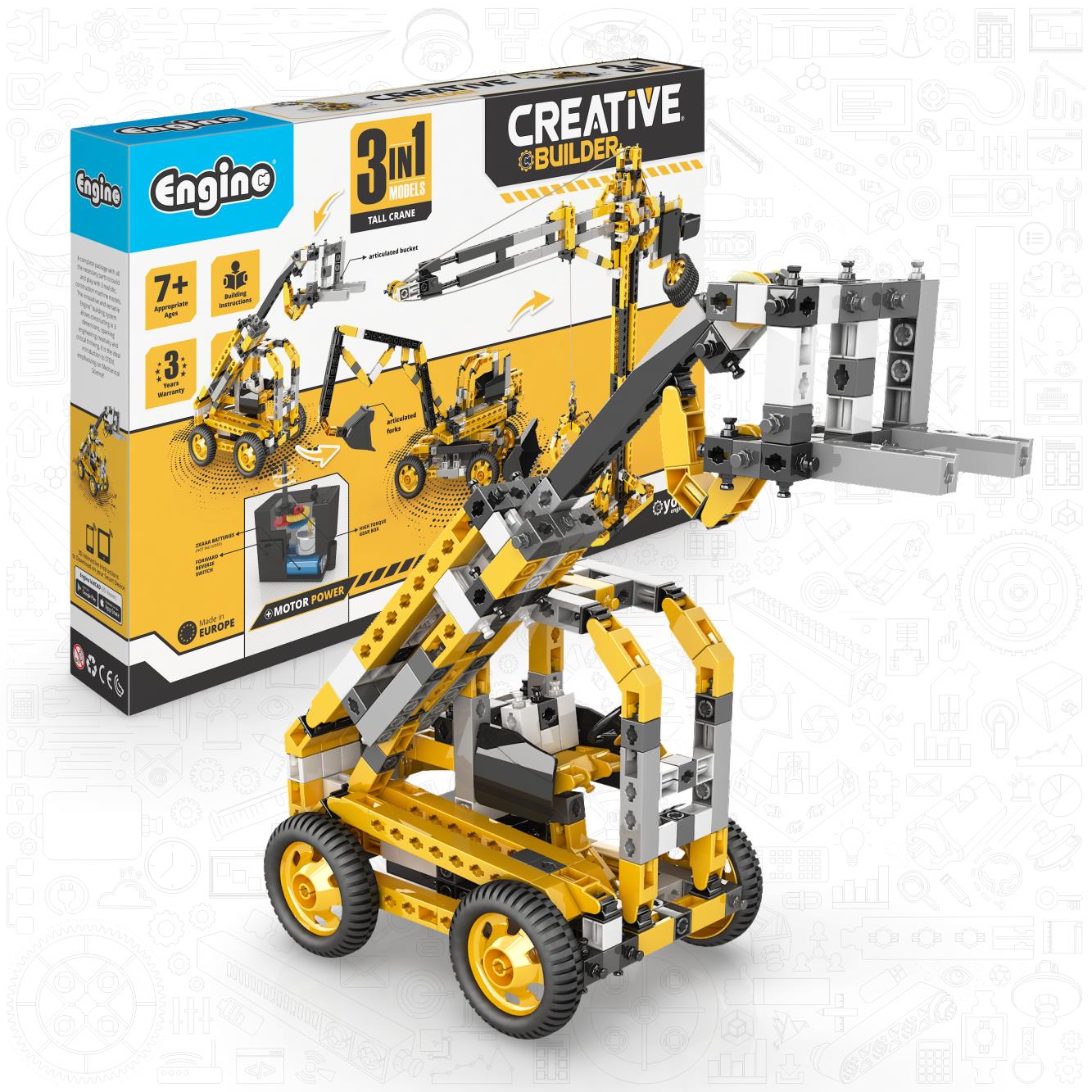 CREATIVE BUILDER TALL CRANE MACHINERY MOTORIZED SET