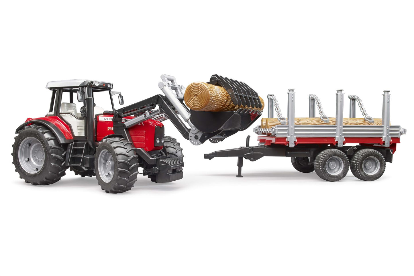 Massey Ferguson 7480 with frontloader and timber trailer