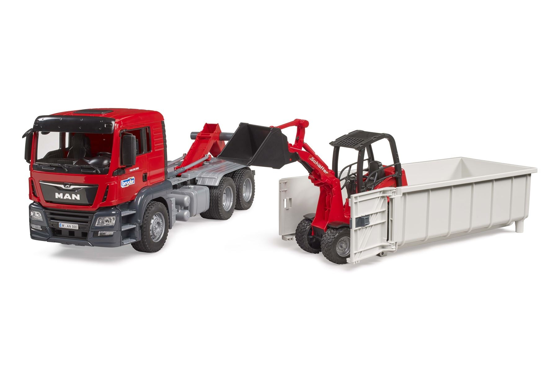 MAN TGS Truck with Roll-Off-Container + Schäffer Compact loa