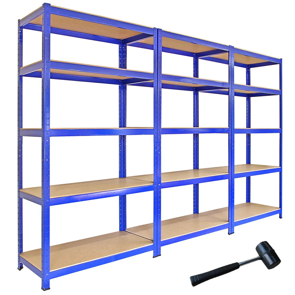3 x Monster Racking T-Rax Metal Storage Shelves, Blue, 90cm W, 45cm D - 144088