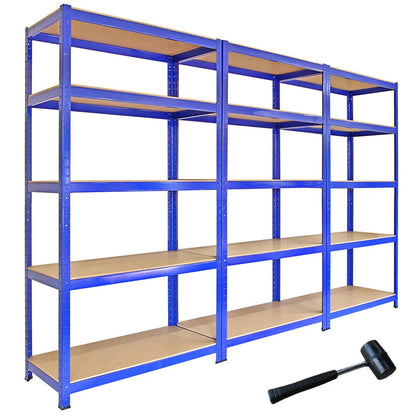3 x Monster Racking T-Rax Metal Storage Shelves, Blue, 90cm W, 45cm D - 144088