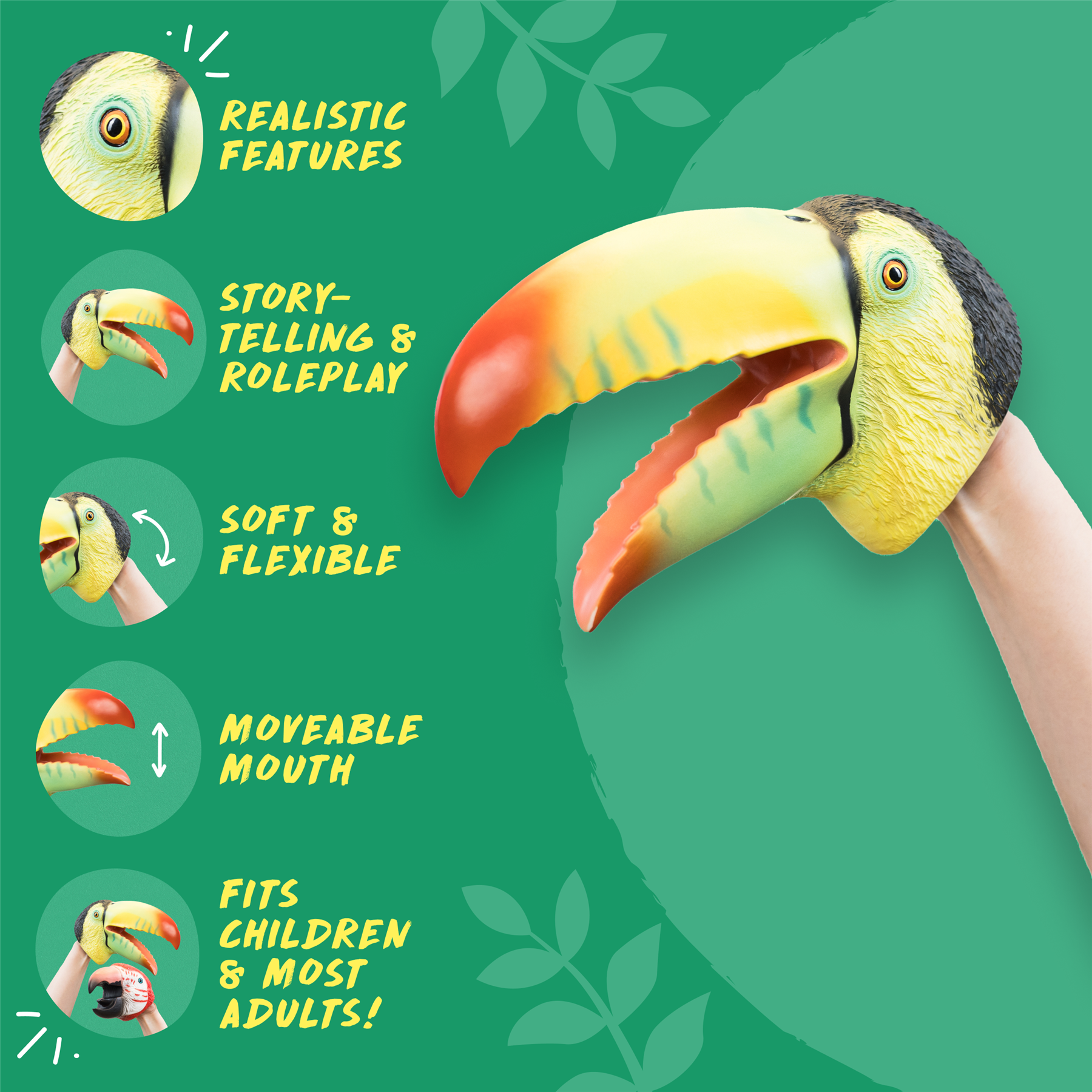 Wild Thingz Hand Puppet - Green Toucan