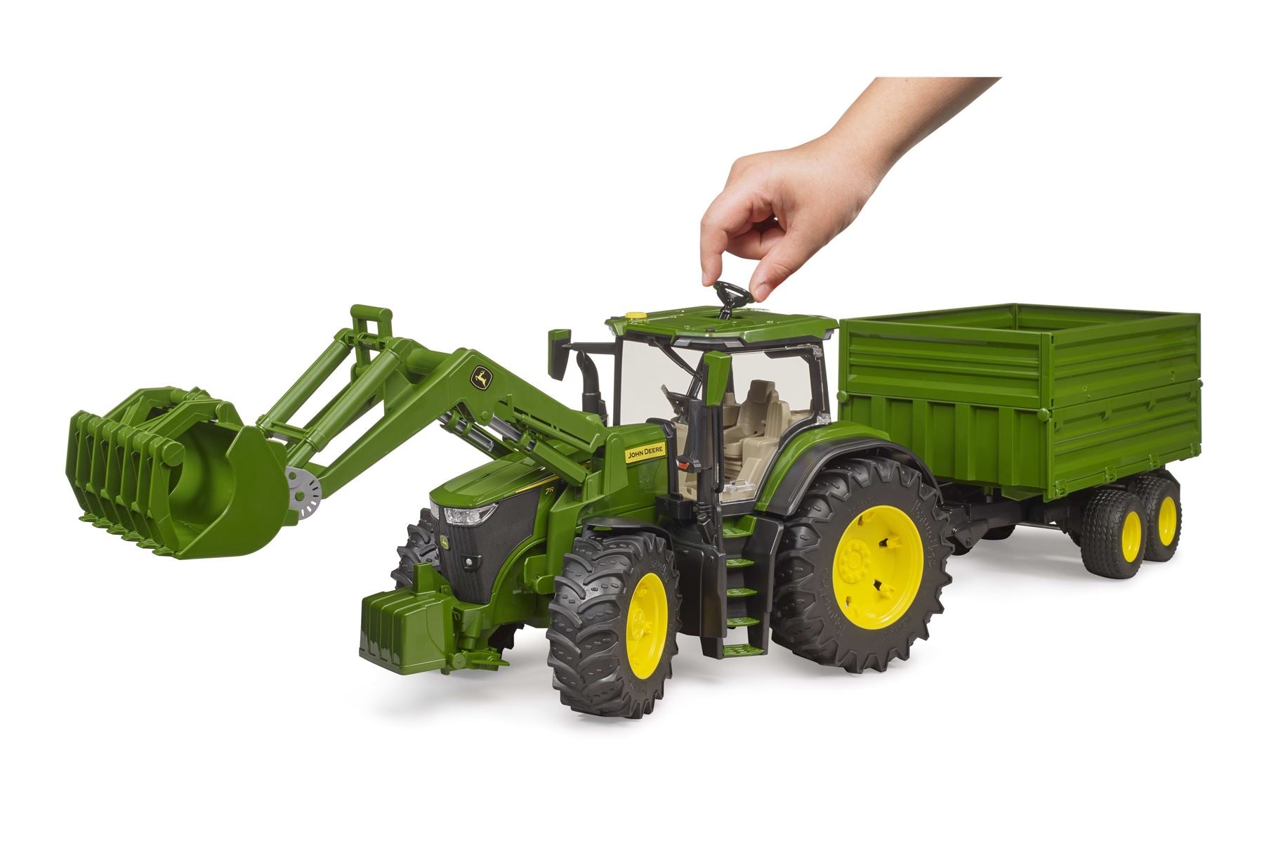 John Deere 7R 350 frontloader and tandemaxle tipping trailer