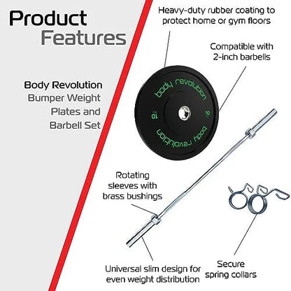 7ft Olympic Weightlifting Bar & Bumper Weight Plate Sets - 142159
