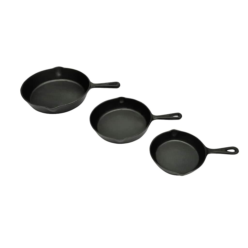 50122 vidaXL Set of 3 BBQ Steak Pans Cast Iron - Black - 27 x 27 x 5.5 cm