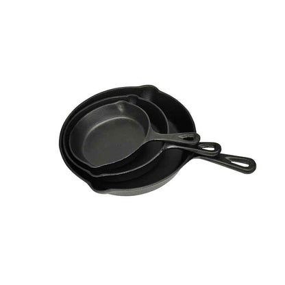 50122 vidaXL Set of 3 BBQ Steak Pans Cast Iron - Black - 27 x 27 x 5.5 cm