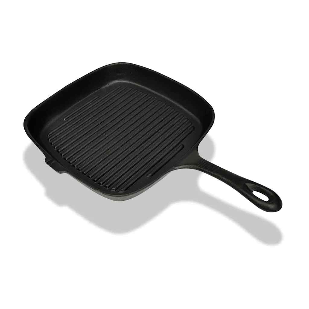 50123 vidaXL Grill Pan Cast Iron 24x23 cm - Black - 36.5 x 24.5 x 3 cm