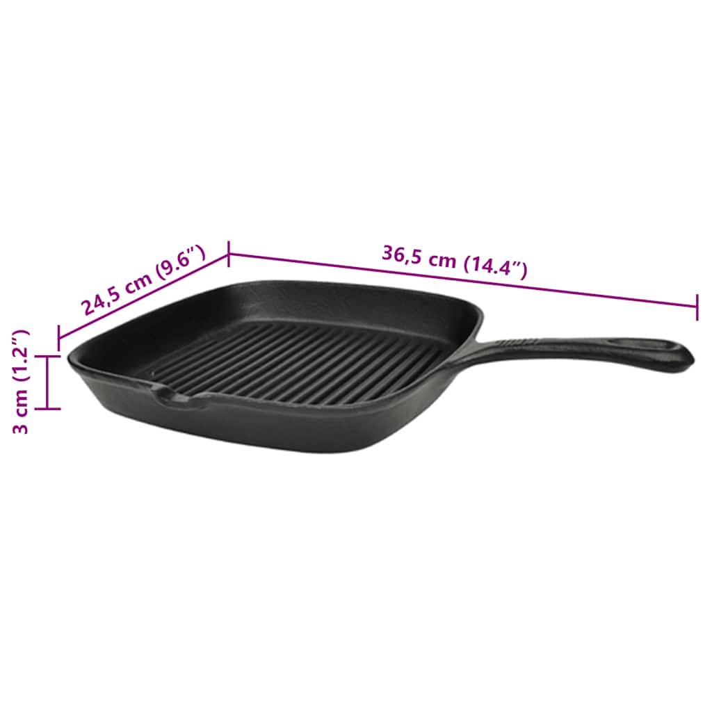 50123 vidaXL Grill Pan Cast Iron 24x23 cm - Black - 36.5 x 24.5 x 3 cm