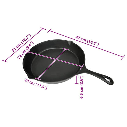 50124 vidaXL Grill Fry Pan Cast Iron 30 cm Round - Black - 42 x 31 x 6.5 cm