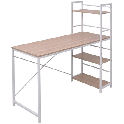 vidaXL Desk with 4-Tier Bookcase Oak - Brown - 120 x 52 x 120 cm