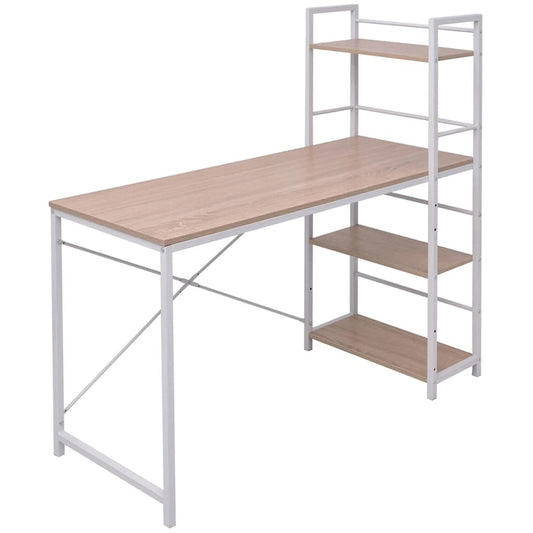vidaXL Desk with 4-Tier Bookcase Oak - Brown - 120 x 52 x 120 cm