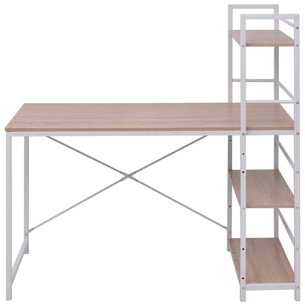 vidaXL Desk with 4-Tier Bookcase Oak - Brown - 120 x 52 x 120 cm