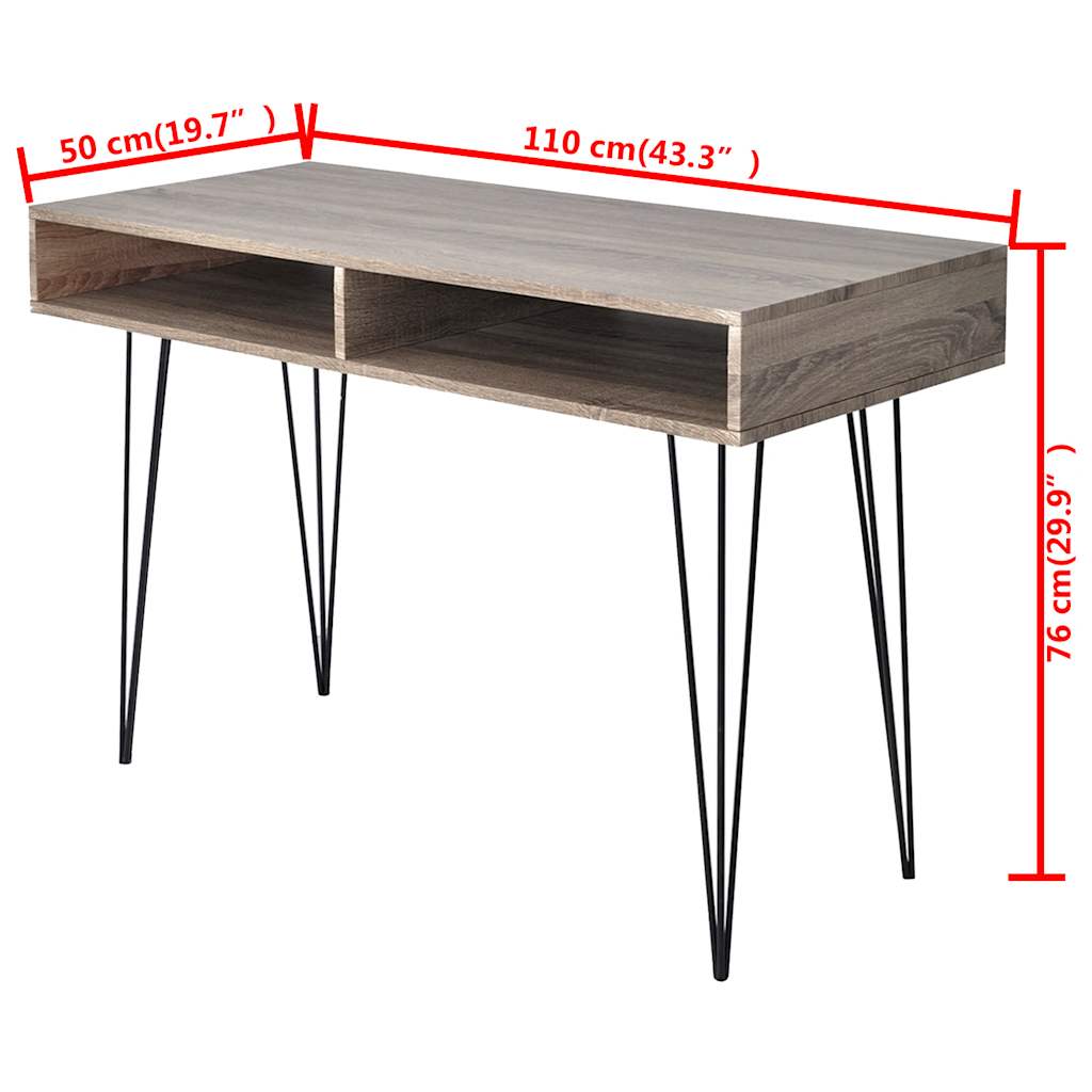 20136 vidaXL Desk with 2 Compartments Grey - Multicolour - 110 x 50 x 76 cm
