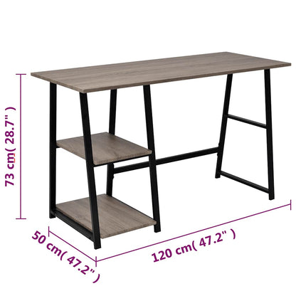 20137 vidaXL Desk with 2 Shelves Grey and Oak - 120 x 50 x 73 cm