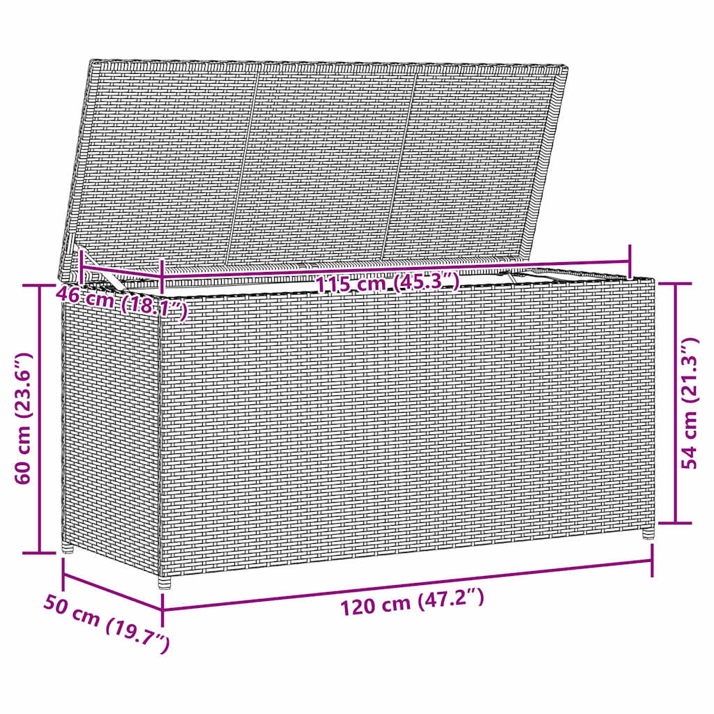 vidaXL Garden Storage Box Black 120x50x60 cm Poly Rattan