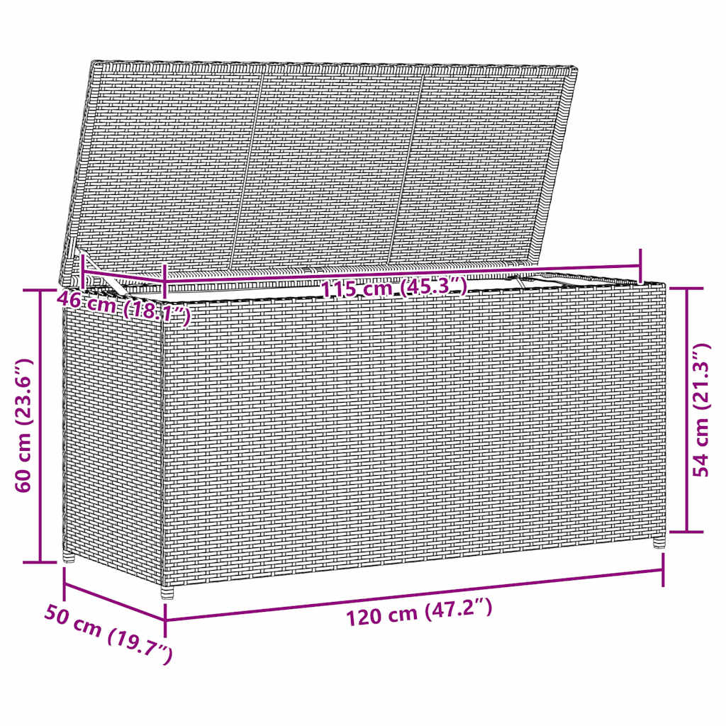 vidaXL Garden Storage Box Brown 120x50x60 cm Poly Rattan