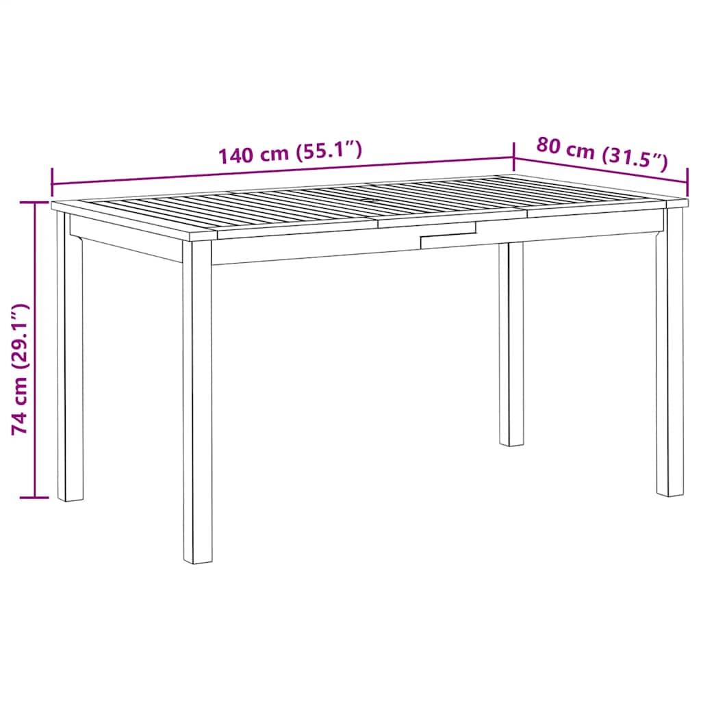 vidaXL Garden Table 140x80x74 cm Solid Acacia Wood - Brown