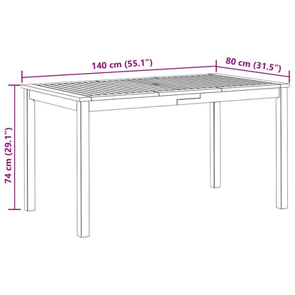 vidaXL Garden Table 140x80x74 cm Solid Acacia Wood - Brown