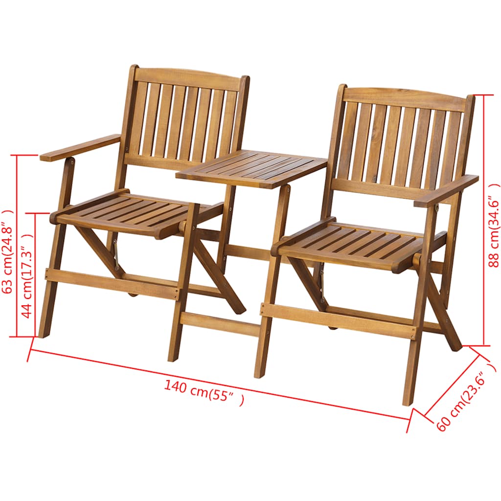 vidaXL Folding Garden Bench with Tea Table 140 cm Solid Acacia Wood - Brown