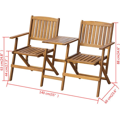 vidaXL Folding Garden Bench with Tea Table 140 cm Solid Acacia Wood - Brown