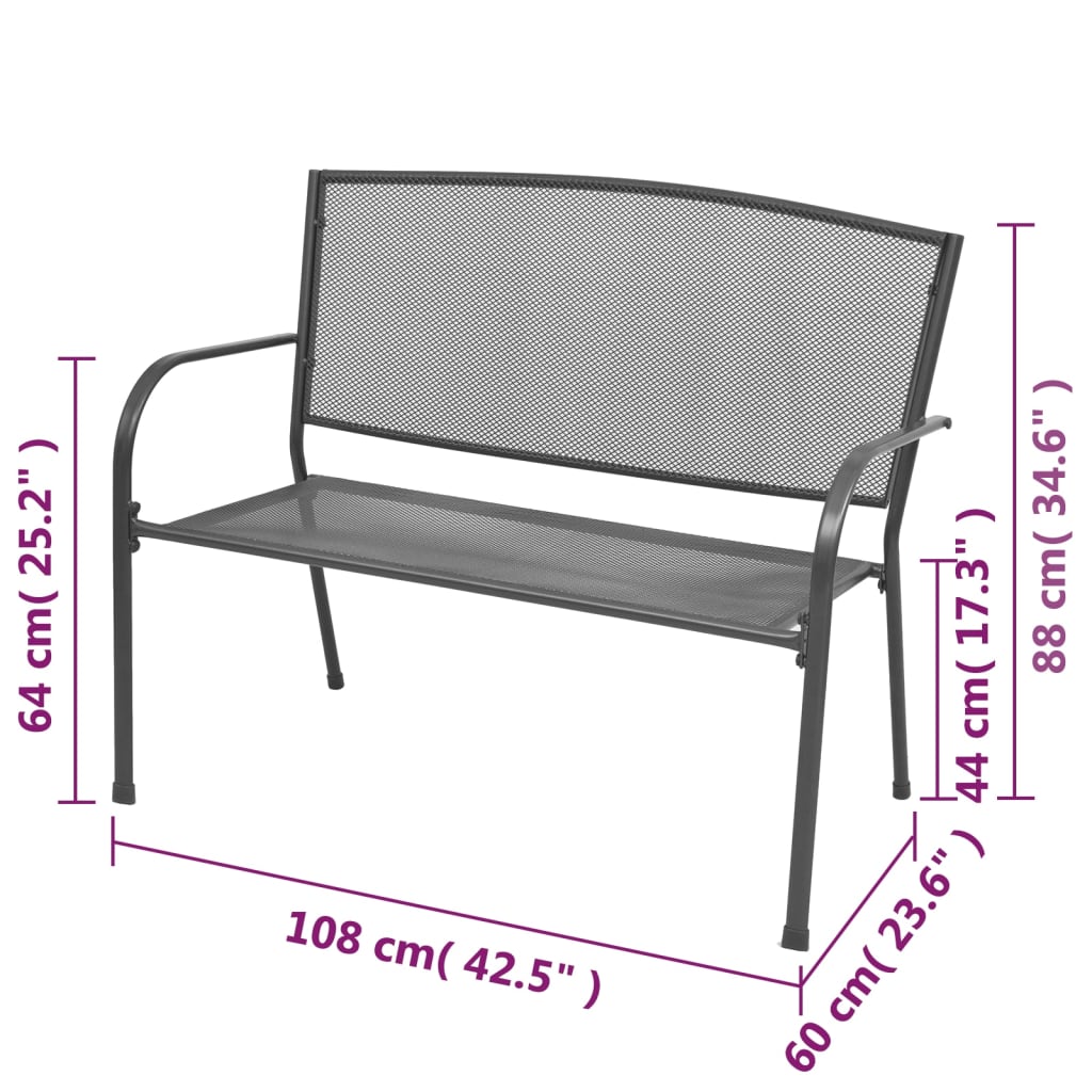 vidaXL Garden Bench 108 cm Steel and Mesh Anthracite