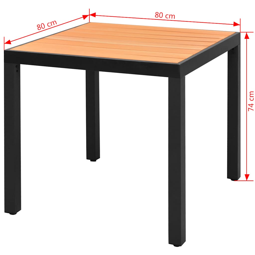 vidaXL Garden Table Brown 80x80x74 cm Aluminium and WPC - 80 x 80 cm