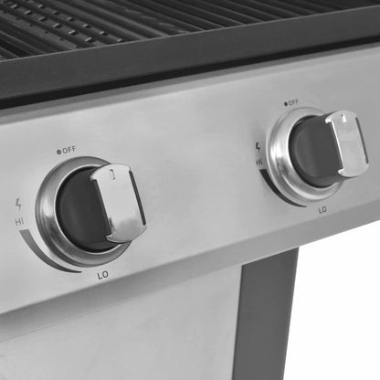 vidaXL Gas Barbecue Grill with Wheel Silver Steel with Metal Hose
