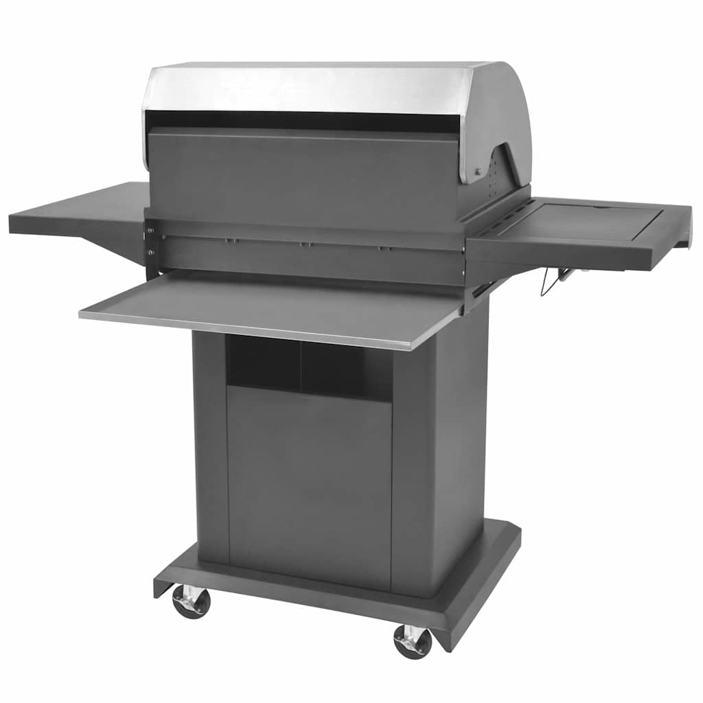 vidaXL Gas Barbecue Grill with Wheel Silver Steel with Metal Hose