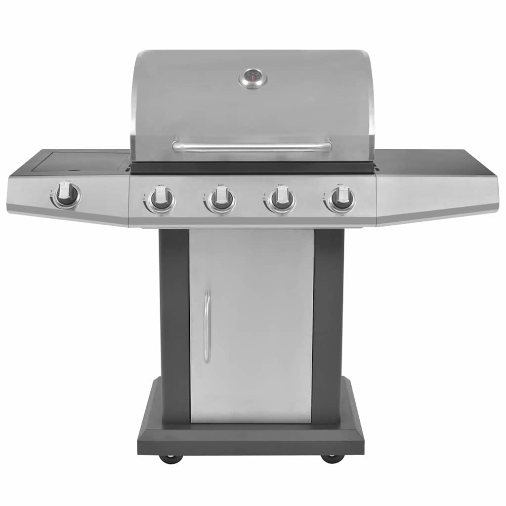 vidaXL Gas Barbecue Grill with Wheel Silver Steel with Metal Hose