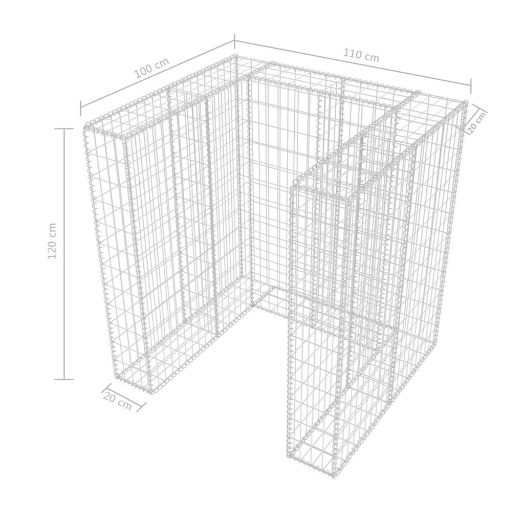 vidaXL Gabion Single Wheelie Bin Surround Steel 110x100x120 cm - Silver