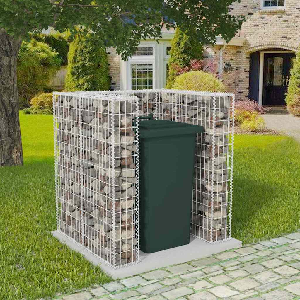 vidaXL Gabion Single Wheelie Bin Surround Steel 110x100x120 cm - Silver