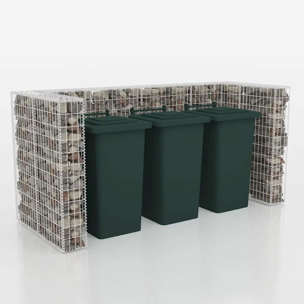 vidaXL Gabion Triple Wheelie Bin Surround Steel 250x100x120 cm - Silver